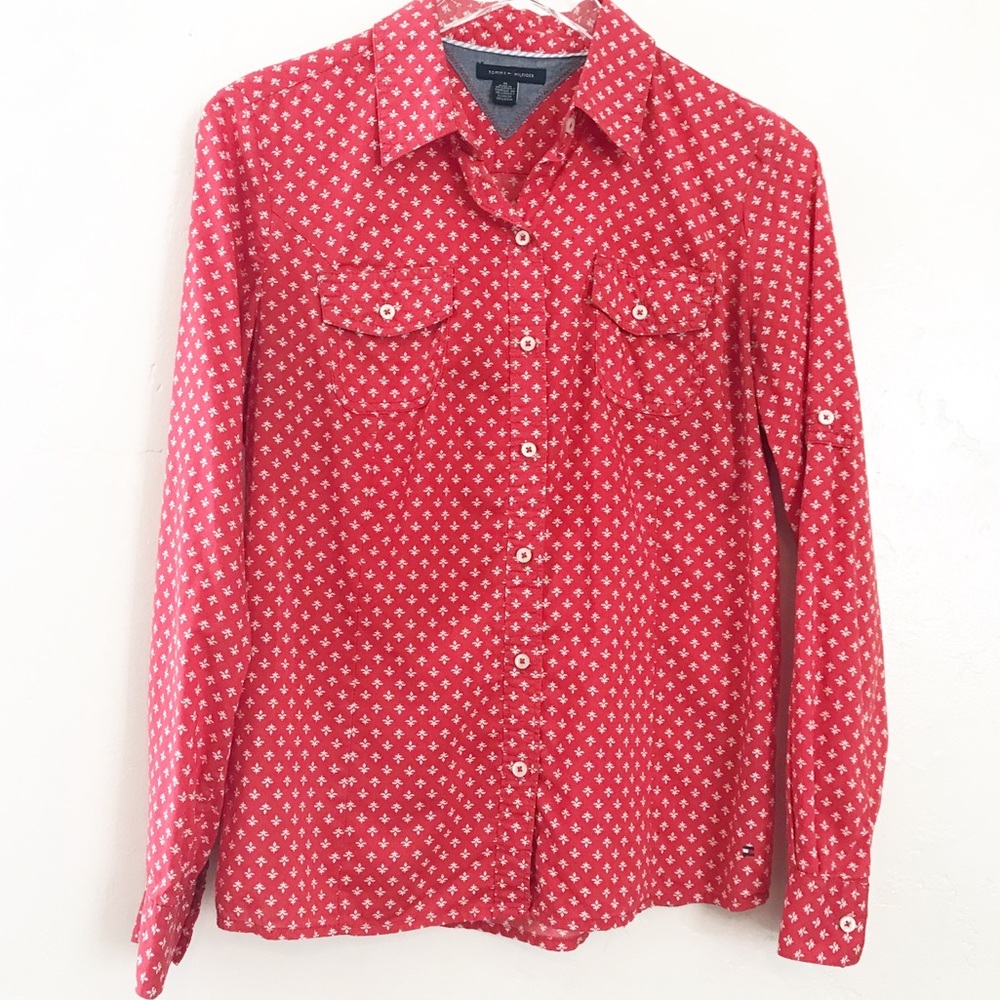 Tommy Hilfiger Red/White Button Down, Medium